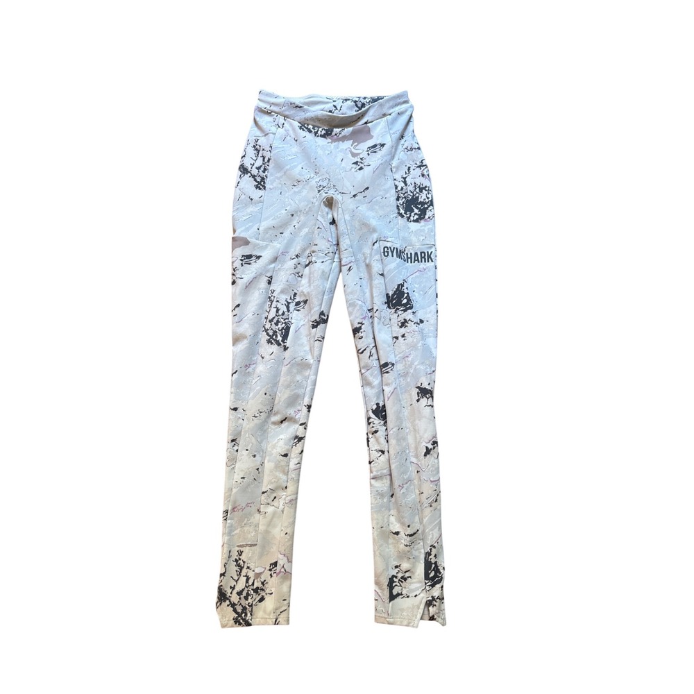Gymshark Leggings Womens Grey Marble Print High Rise Split Hem SIZE XS‎